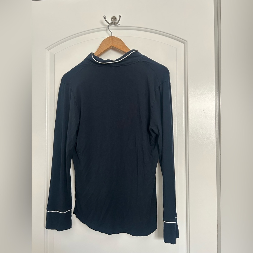 Reiss Blue Button-Up Shirt with White Trim Panama top size small cozy comfy - Picture 2 of 8